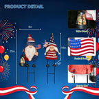 HONGLAND Solar Patriotic Gnomes Garden Stakes - 4th of July Decorations 25" American Flag Garden Gnomes Outdoor Decor for Outdoor & Memorial Day Yard Art 2 Pack