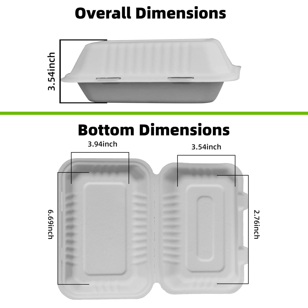 Lxins ECO 9x6 Inch Heavy Duty Clamshell Take Out Containers 【75 Pack】, Compostable Bagasse Food Boxes with Lids, Disposable To-Go Containers for Lunch, Salad, Meal Prep
