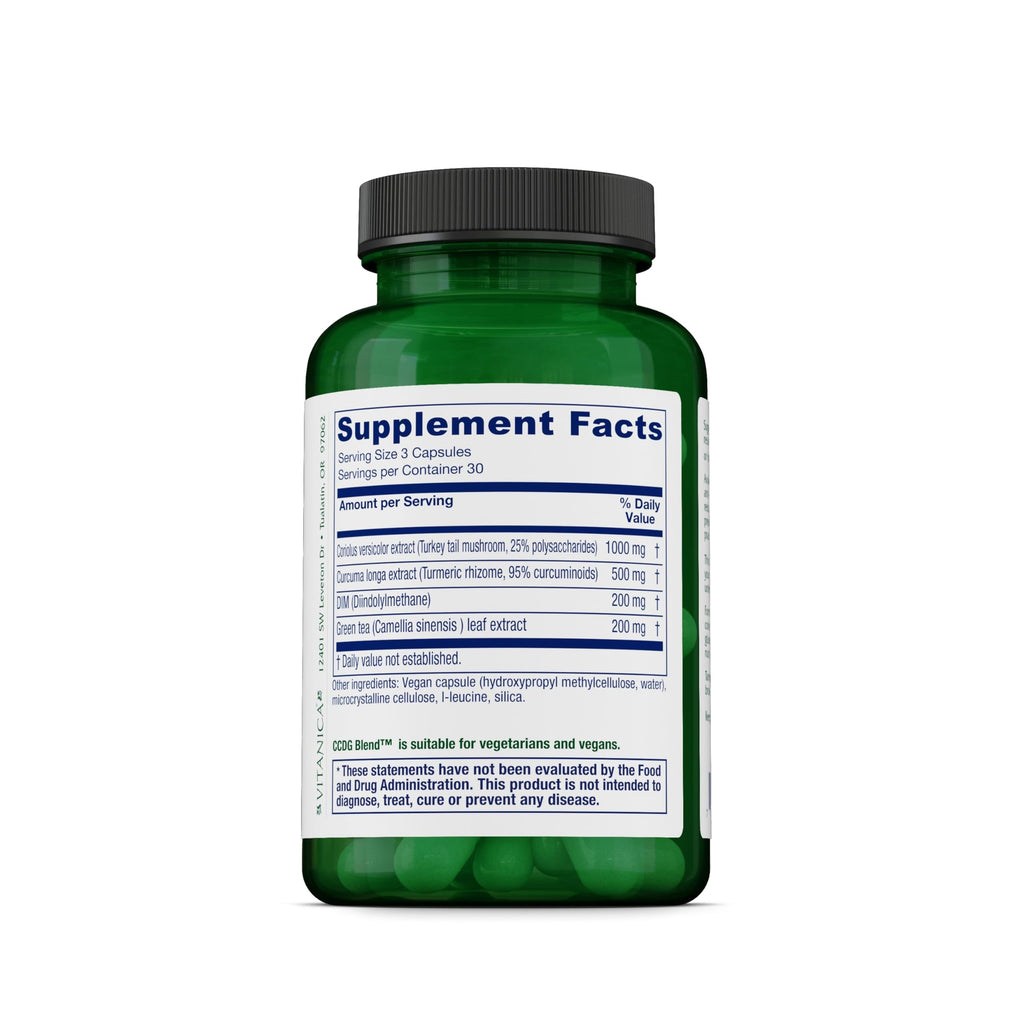 Vitanica CCDG Blend - Immune Support Supplement with Green Tea & Turmeric - DIM Supplement with Turkey Tail Mushroom - Dietary Supplement for Antioxidant & Cellular Support - Vegan - 90 Capsules
