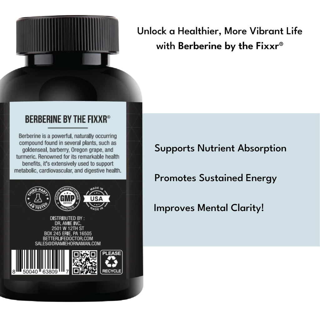 Fixxr Berberine HCI by Dr. Amie | 1200 mg Berberine per Serving | 30 Day Supply, 60 Capsules