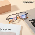 FEISEDY Reading Glasses Vintage Square Blue Light Blocking Glasses Women Men 70s Flat Aviator Glasses B0090 Grey 1.5x