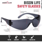 BISON LIFE BLack Safety Glasses - 12 Pairs of Scratch Resistant Eyewear, Polycarbonate Impact Resistant Lens