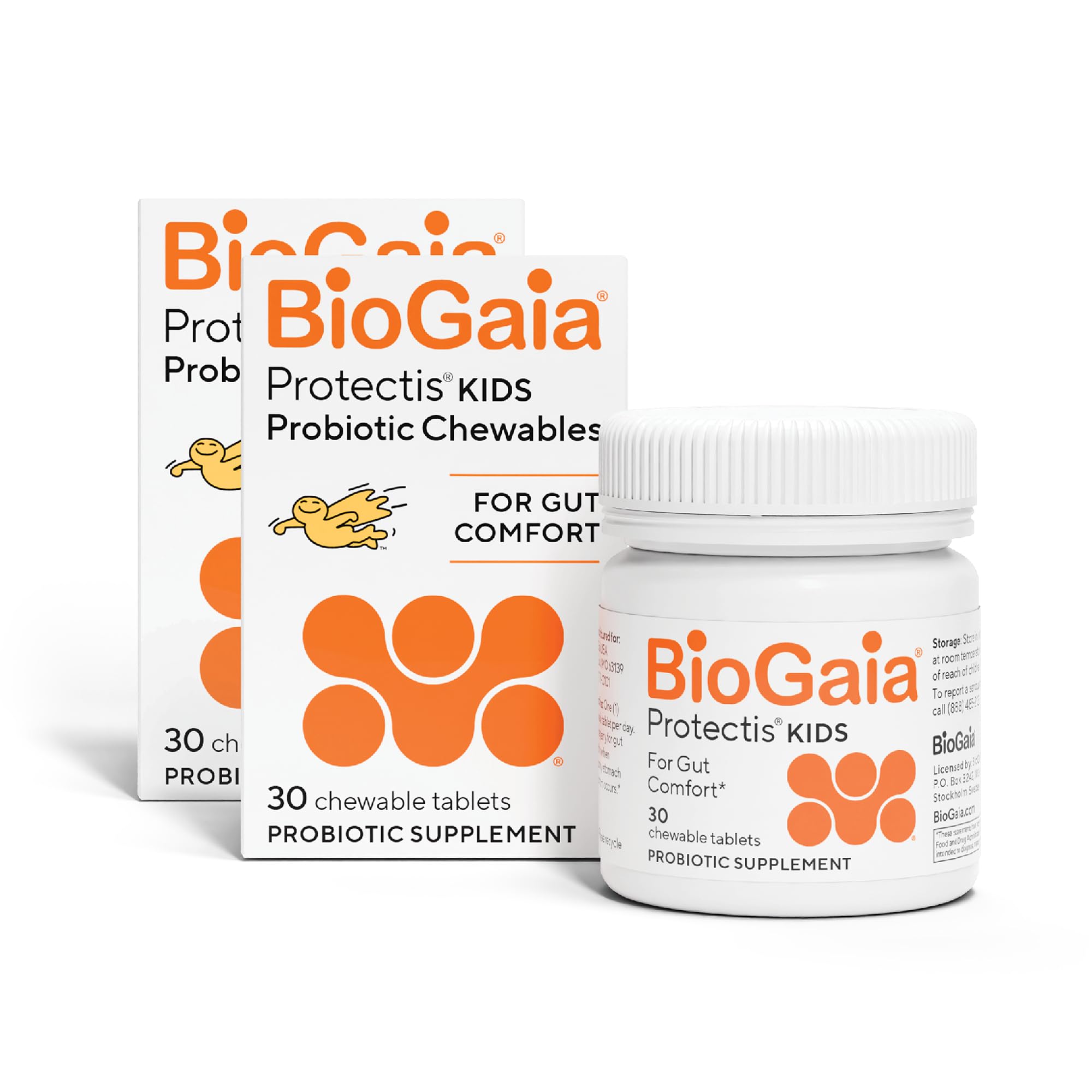 BioGaia Protectis Chewable Tablets for Toddlers, Kids, and Teens Occasional Stomach Pain, Constipation, Diarrhea, and Regularity, 30 Tablets, 2 Pack