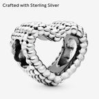 PANDORA Beaded Open Heart Charm - Romantic Heart Jewelry Gift with Gift Box - Textured Beaded Silhouette - Compatible with PANDORA Moments Bracelets - Sterling Silver