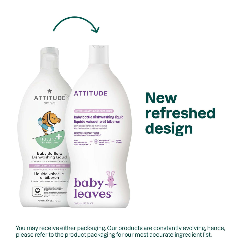 ATTITUDE Baby Bottle & Dish Soap, EWG Verified Bottle Cleaner, Dye Free, Removes Milk Residue & Grease, Vegan, Sweet Lullaby, 23.7 Fl Oz