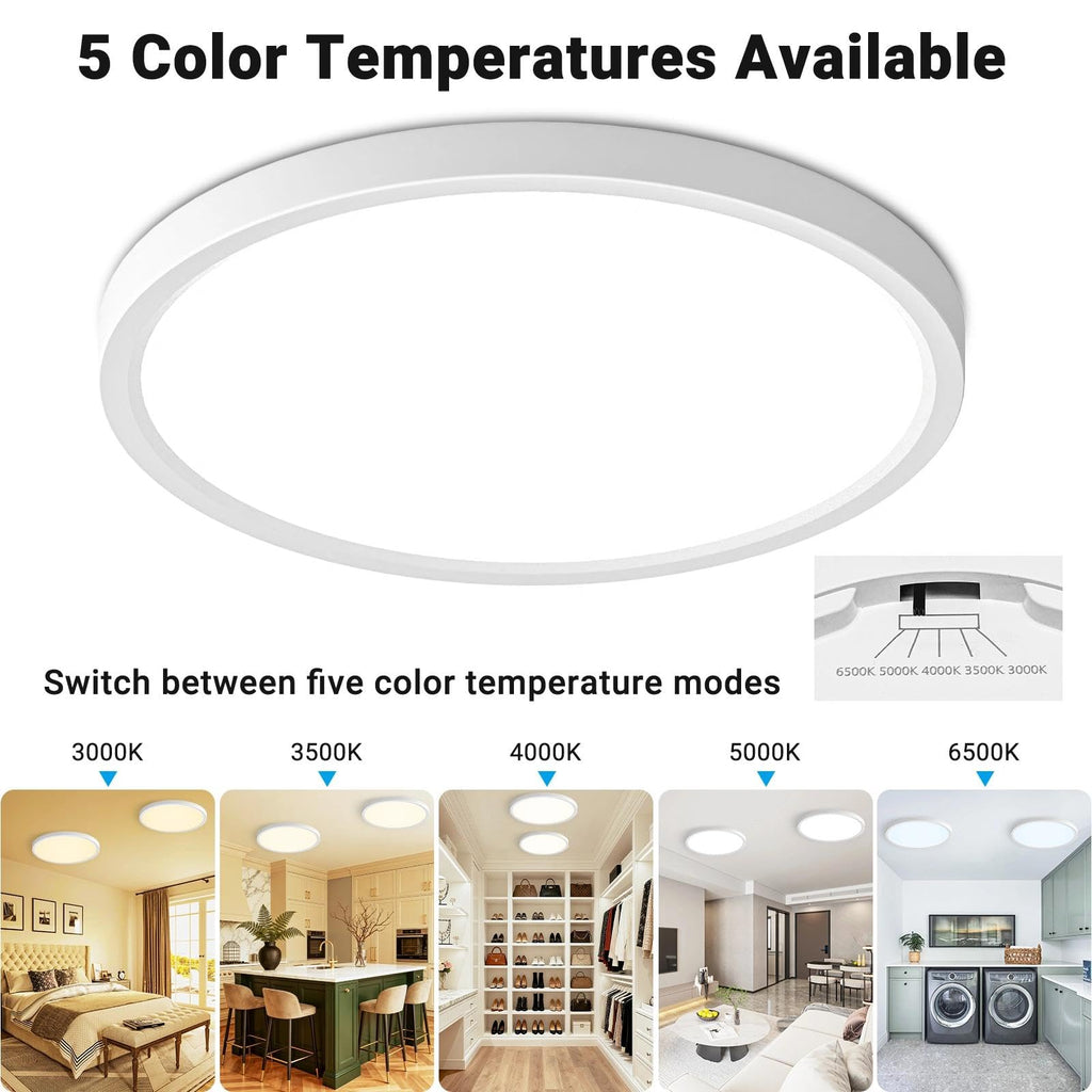 Fairdeer LED Flush Mount Ceiling Light,9Inch 18W,3000K/3500K/4000K/5000K/6500K 5 Color Temperatures Ceiling Light Fixture for Kitchen Porch Hallway Bedroom Bathroom and Closet,White