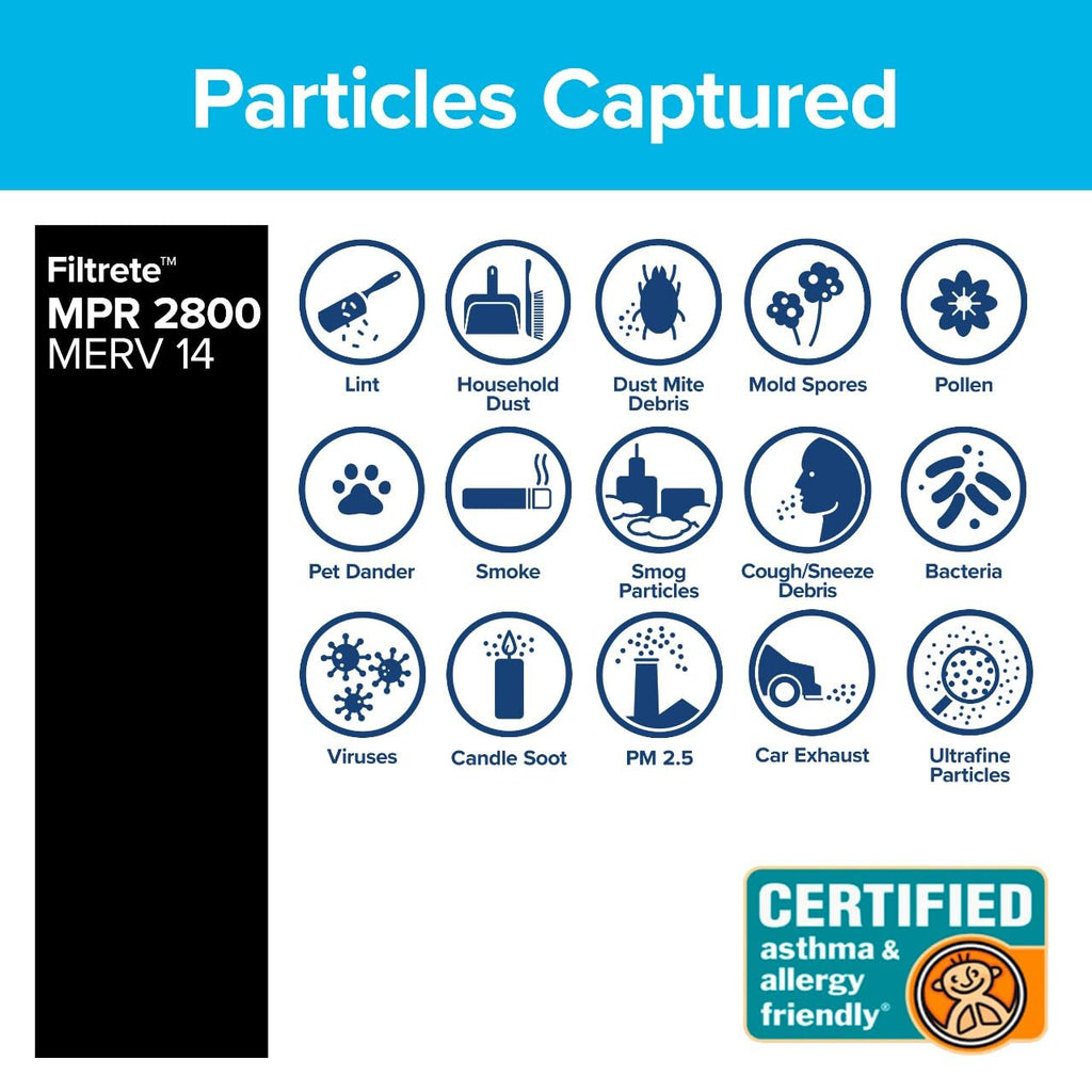 Filtrete 14x20x1 Air Filter, MPR 2800, MERV 14, Healthy Living Ultrafine Particle Reduction 3-Month Pleated 1-Inch Air Filters, 2 Filters