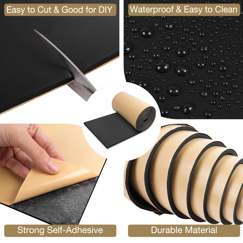 Sponge Neoprene Foam Padding Rubber Sheets with Adhesive Foam Sheet Closed Cell Insulation Neoprene Rubber Roll for DIY Gaskets Shock Pads Liner Crafts (12" Wide x 1/2" Thick x 118" Long, Black)