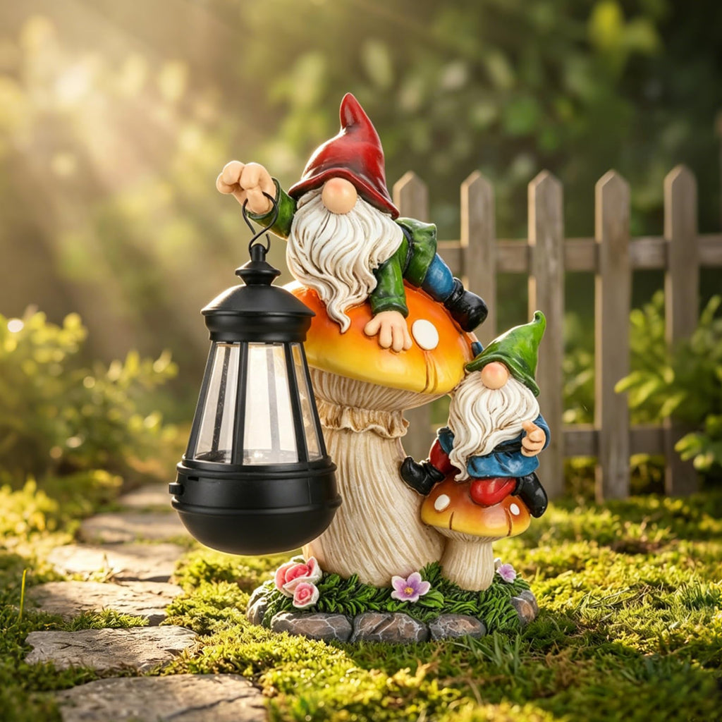 Gnome Garden Decor, Garden Gnomes Outdoor with Solar Lantern Lawn Ornaments