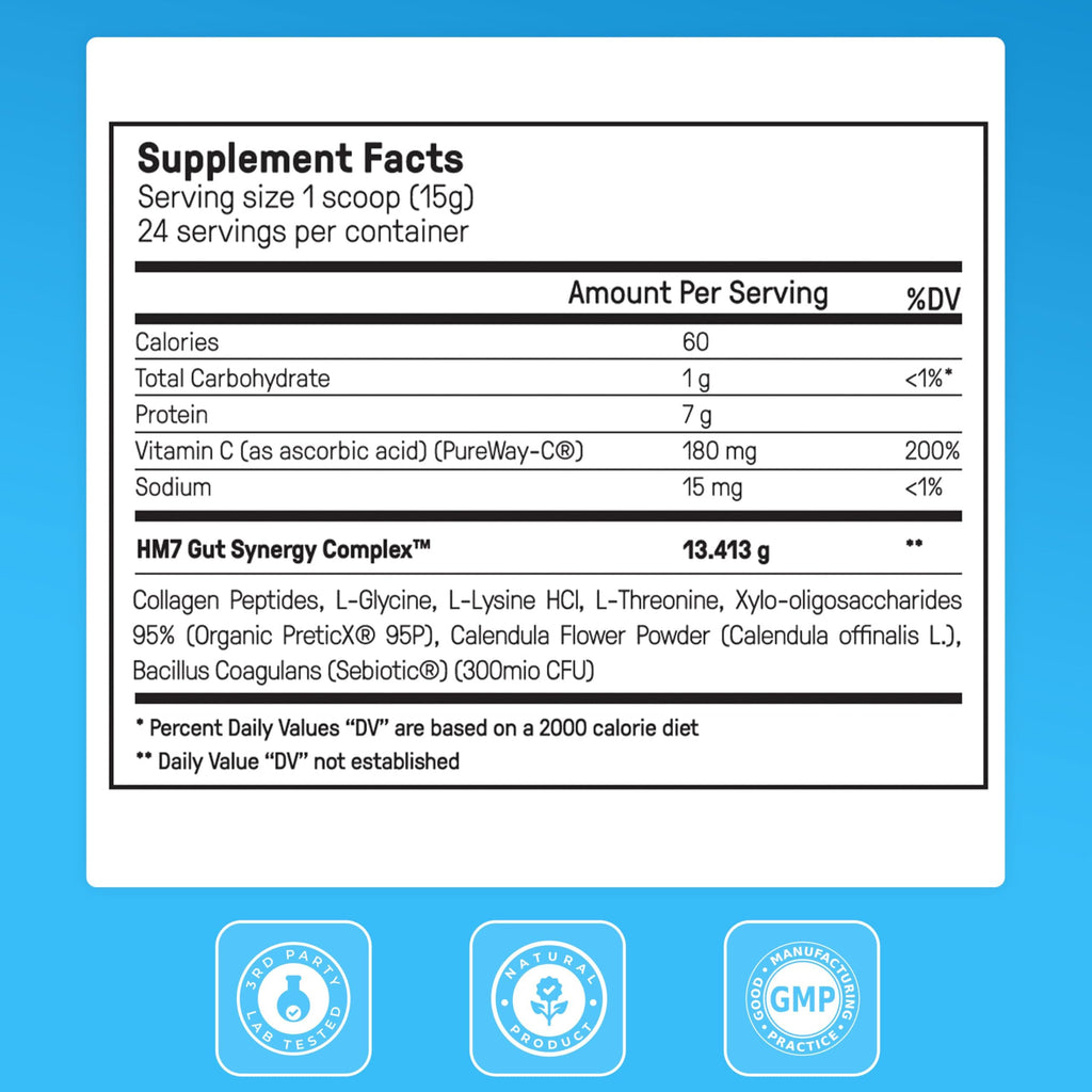 Happy Mammoth Complete Gut Repair Probiotic, Prebiotic, Fiber & Collagen Supplement for Gut Health, Digestion, Healthy Gut Microbiome, Reduces Constipation & Bloating 24 Servings, Vanilla Flavor