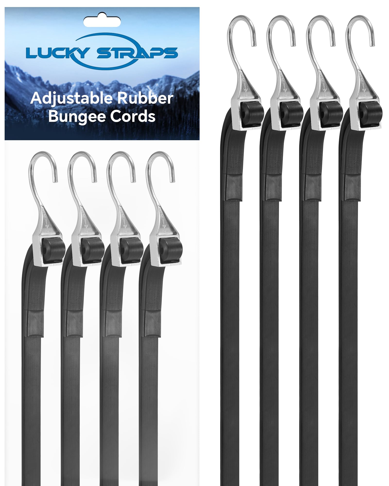 48 Inch Adjustable Rubber Bungee Cords, Easy to Adjust from 6" to 48", Black Bungee Straps with 1.9X Stretch, Rubber Tarp Straps with Crimped S Hooks for Cargo, Tarps, Van, Truck, Motorcycle (8 Pcs)