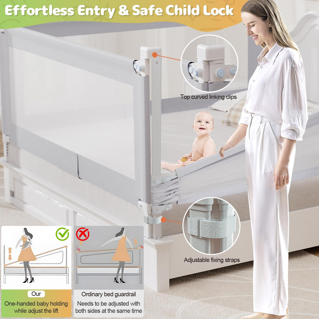omzer Toddler Bed Rails Guard Foldable Crib Rail Guard,Baby Bed Rail for Toddlers/Elderly with Reinforced Anchor Safety for Cribs, Twin, Double, Full Size Queen & King Bed (48")