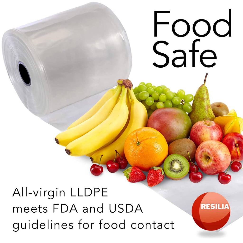 RESILIA Lay Flat Poly Tubing - Food-Grade Polyethylene, Custom Poly Bag Packaging Solution, 16 Inches x 500 Feet, 4 Mil, 0.004 Inch, Thickness, 1 Roll, Made in the USA