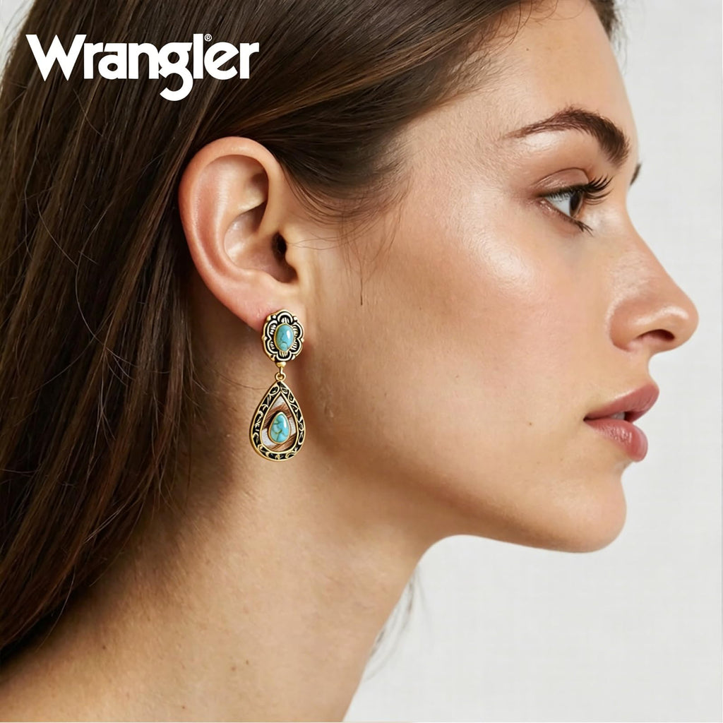 Wrangler TearDrop Dangle Turquoise Earrings, Turquoise Jewelry for Women-A