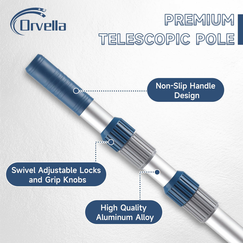 Orvella Pool Pole, 16FT Telescopic Pool Cleaning Pole, Professional Aluminum Swimming Pool Poles, 1-1/4" Universal Connector for Skimmer Net, Brush & Vacuum Head