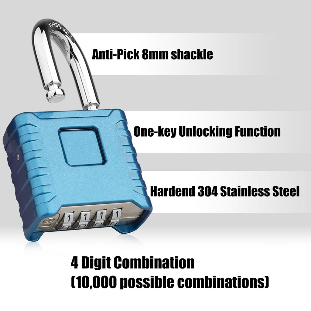 Heavy Duty Weatherproof Padlock [One-Touch Unlocking], Diyife Large Outdoor Combination Padlock, High Security, Design of Hidden Password Suitable for Locker, Home, School, Gate, Fences (Blue)
