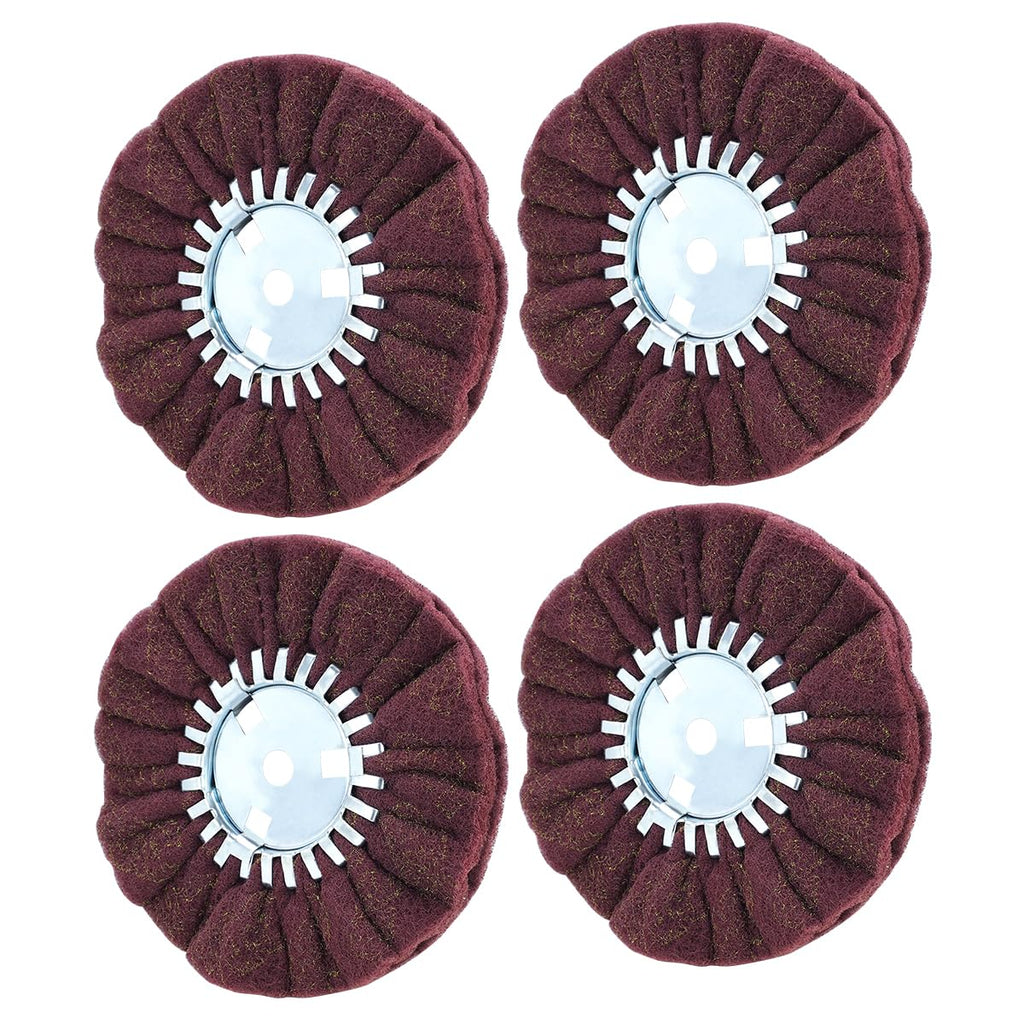 QZATTCAEN 8" Non-Woven Airway Satin Buffing Wheel, 5/8" Arbor Hole | Surface Prep Wheel for Angle Grinder, Ideal for Sanding & Polishing Aluminum, Stainless Steel - 4 PCS