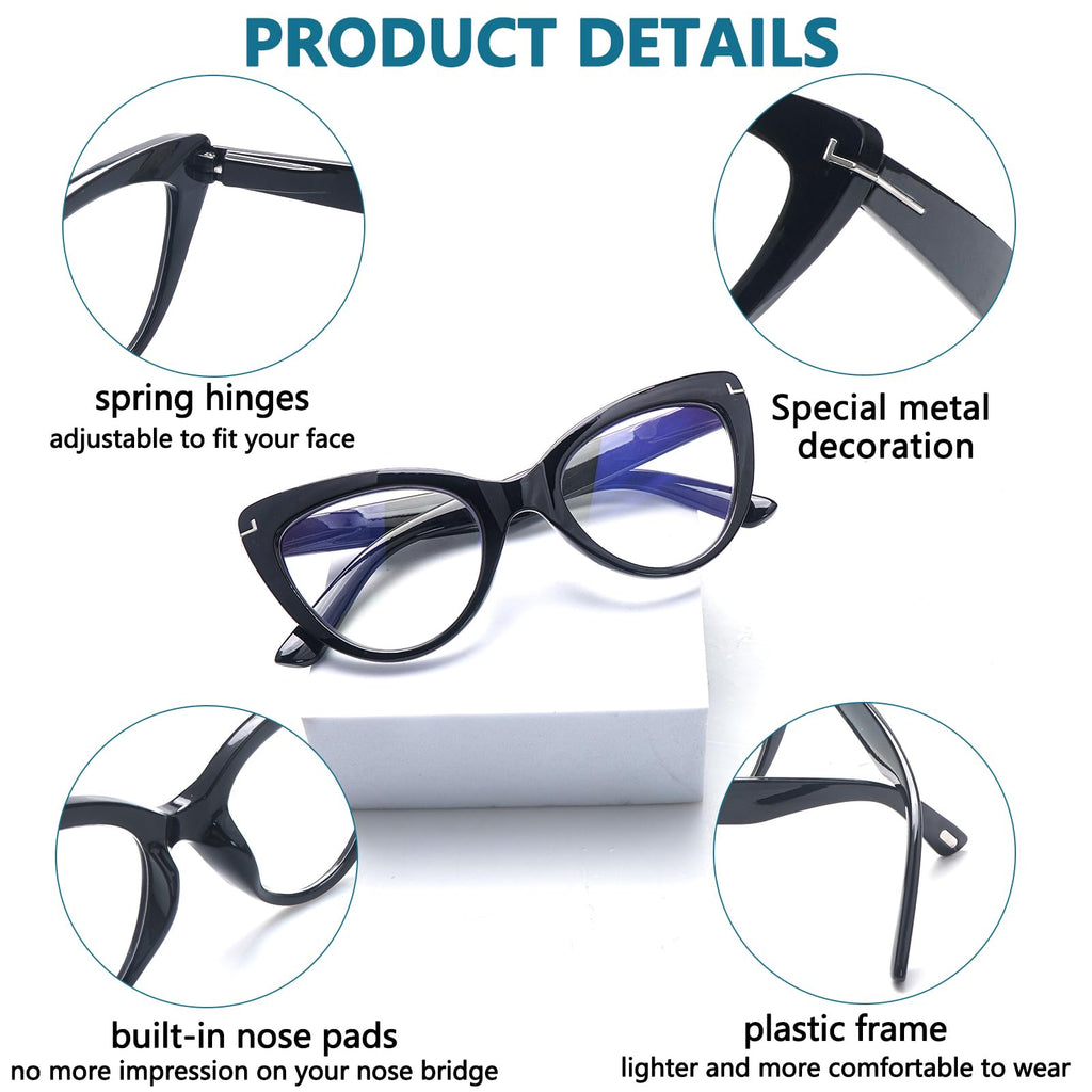 BONCAMOR 6 Pack Fashion Cat Eye Reading Glasses for Women Blue Light Blocking Oversized Spring Hinges Computer Readers (6 Mix, 2.5, Diopters)