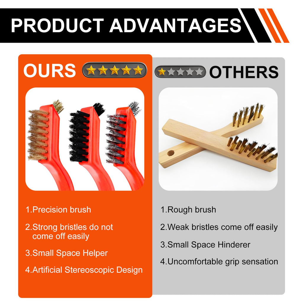 Wire Brush Set, 6 Pcs Professional Wire Brushes for Cleaning Rust