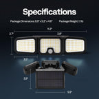 VIVOHOME Solar Flood Lights Outdoor, 256 LED 2500LM Motion Sensor Lights, 3 Adjustable Heads Security Lights, IP65 Waterproof, 270° Wide Lighting Angle Solar Powered Lights for Porch, Yard