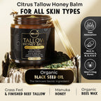 MAJU Tallow Honey Balm, Morning Citrus (2 oz), Grass Fed Beef Tallow for Skin with Organic Black Seed Oil, Manuka Honey and Organic Beeswax, Skin and Face Moisturizer for Deep Hydration