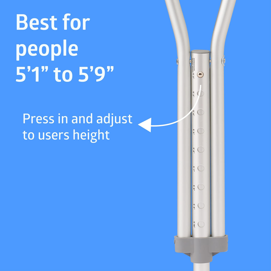 Medline Lightweight Aluminum Red Dot Crutches, For Patients 5’1”–5’-9”, Walking Aid For Adults & Seniors Comfortably Supports Up To 300lbs.