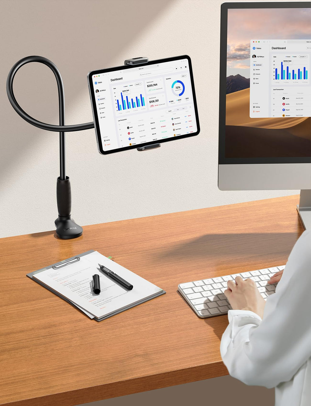 Lamicall Gooseneck Tablet Holder for Bed, Unique Tapered Flexible Arm