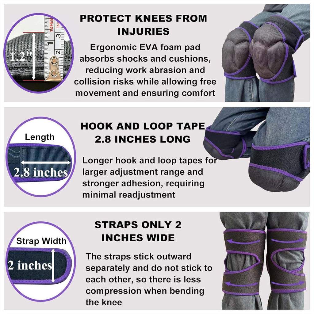 JYBTAA Knee Pads for Women Men, Adjustable Knee Cushions, Purple M (1 Pair)