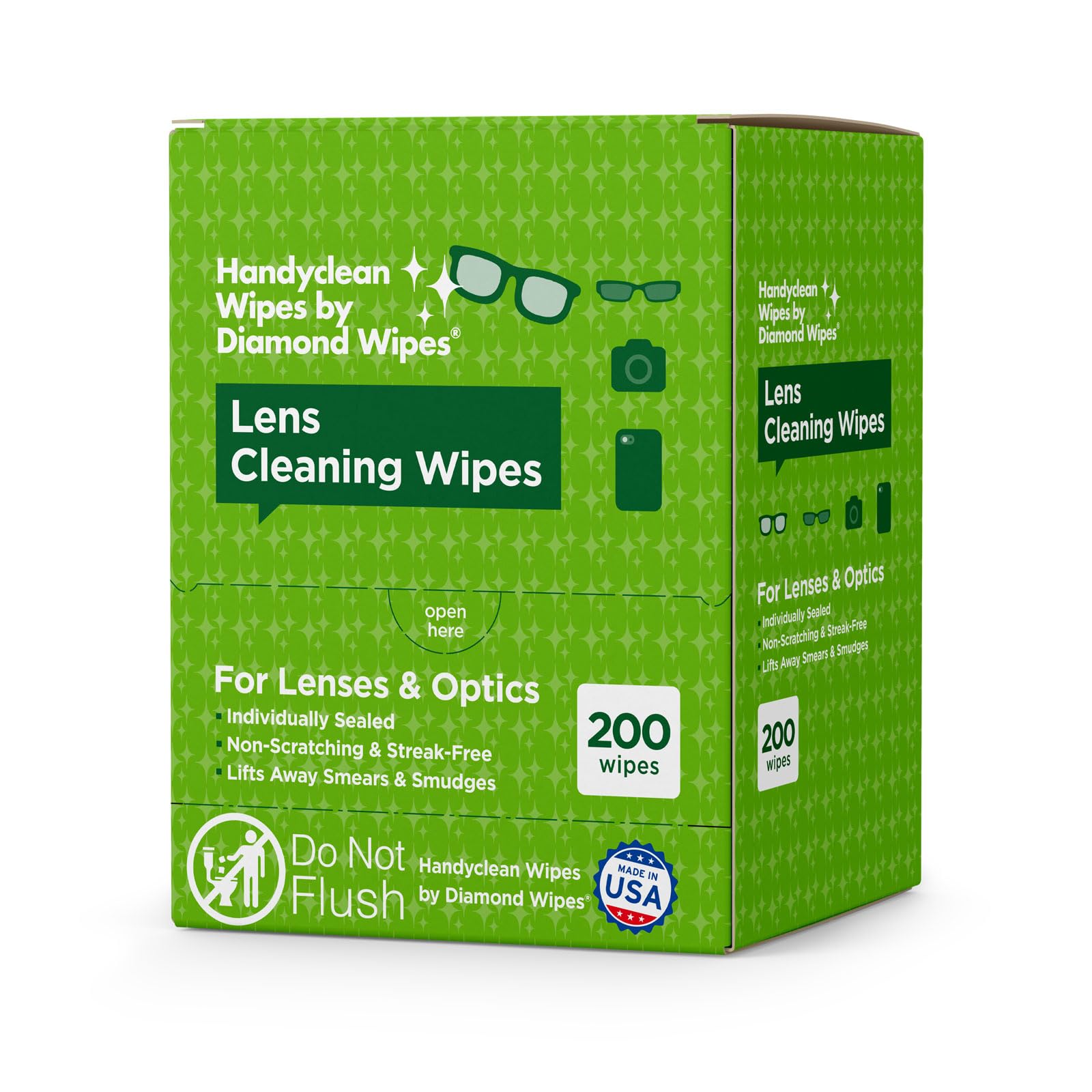 HandyClean Pre-Moistened Lens Cleaning Wipes, Eyeglass Wipes, Screen Wipes, 200 ct of 6 x 5 inches Individually Packed Lens Cleaner Wipes
