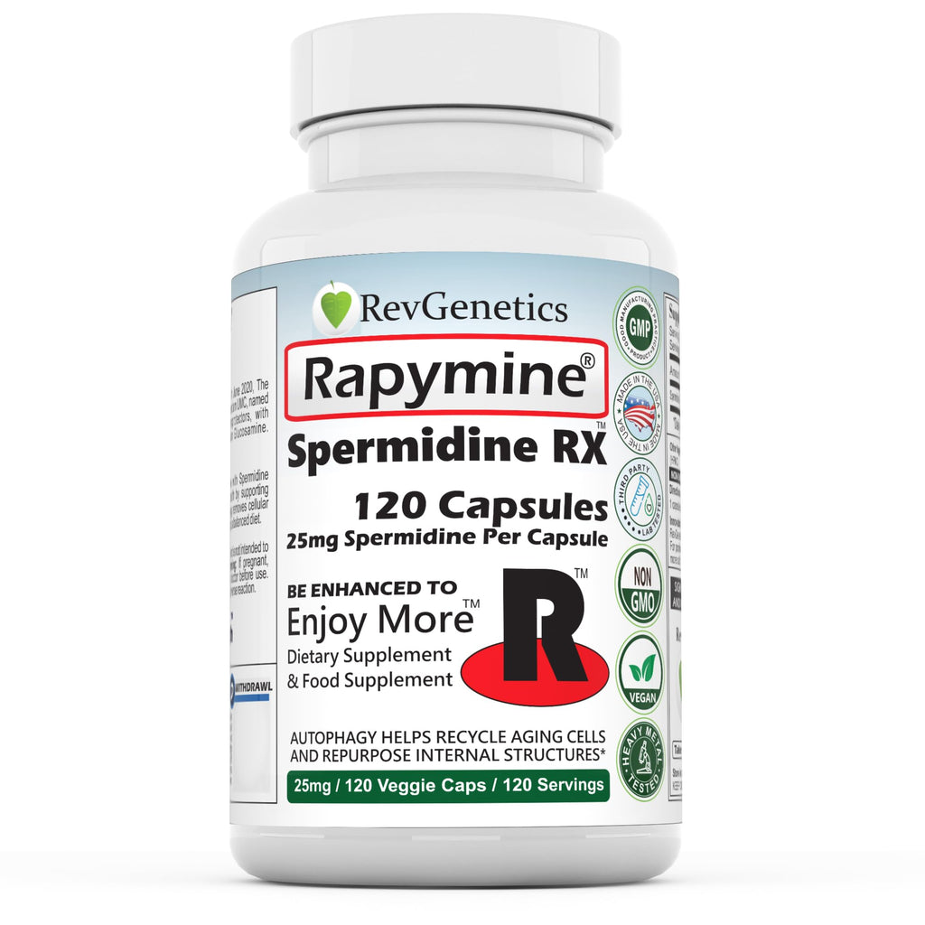 REVGENETICS Spermidine 3000mg Total, 99% Pure, 100x Stronger Than Wheat & Rice Germ, 25mg Spermidine HCl (13.8mg Elemental), Wheat-Free Autophagy Support, 120-Day Supply, Lab Verified