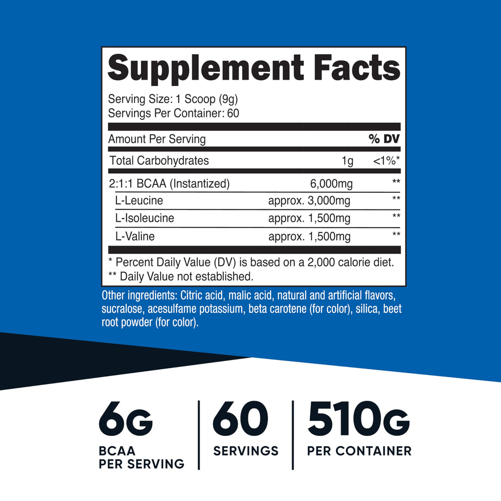 Nutricost BCAA Powder (Orange Mango, 60 Servings) - 2:1:1 Optimal Ratio, Gluten Free, Non-GMO, Vegetarian