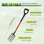 Pitch Fork for Garden, 4-Tines Garden Fork, 45-Inch Spading Fork, Heavy Duty Compost Digging Fork with Steel Handle and Enhanced D-handle, Orange
