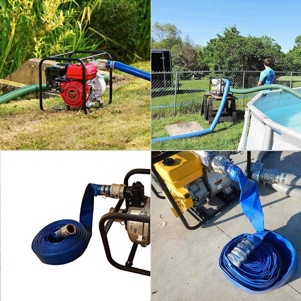 3" x 100' Blue PVC Backwash Hose for Swimming Pools, Heavy Duty Discharge Hose Reinforced Pool Drain Hose with Aluminum Camlock C and E Fittings