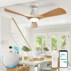 Depuley Ceiling Fans with Lights for Bedroom: 42 In Smart Low Profile Ceiling Fan with Voice Alex APP Remote Control - Wood Fandelier Flush Mount Fan 3 Blades Dimmable 3CCT Ultra Quiet