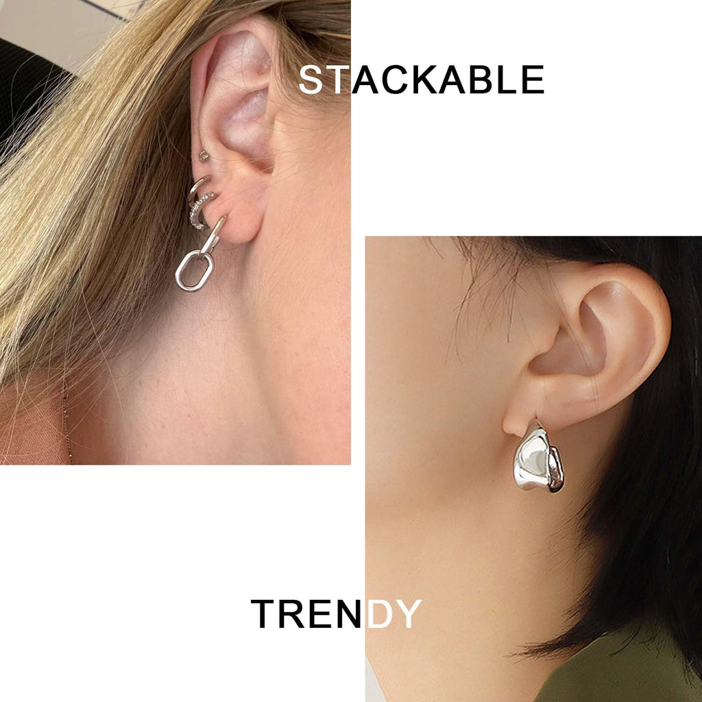 QJLE 6 Pairs Silver Dangle Earrings for Women Geometric Knot Statement Drop Earrings Lightweight Huggie Earrings Trendy Jewelry Gifts