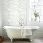 Ismoon Large Floral Peel and Stick Wallpaper Boho White and Green Contact Paper 17.3inx32.7ft Modern Wall Paper Removable Self Adhesive Vinyl Wallpaper for Bedroom Cabinet Bathroom Mural Wall Decor