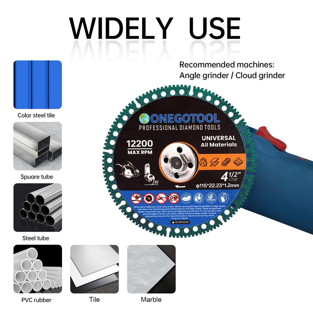 ONEGOTOOL 4-1/2 inch Indestructible Cutting Discs for Angle Grinder 7/8" Blades Cut Off Wheels Diamond Tool Metal rebar Porcelain Tile Granite Marble Smooth Cutter (10pcs)