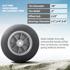 AR-PRO (2-Pack) 10'' x 2'' Flat Free Solid Rubber Tire and Wheel, 3/4" & 5/8" & 1/2" Axles Bore Hole with 2.23" Offset Hub, Replacement 10 Inche Wheel for Dolly Hand Trucks and Wheelbarrows