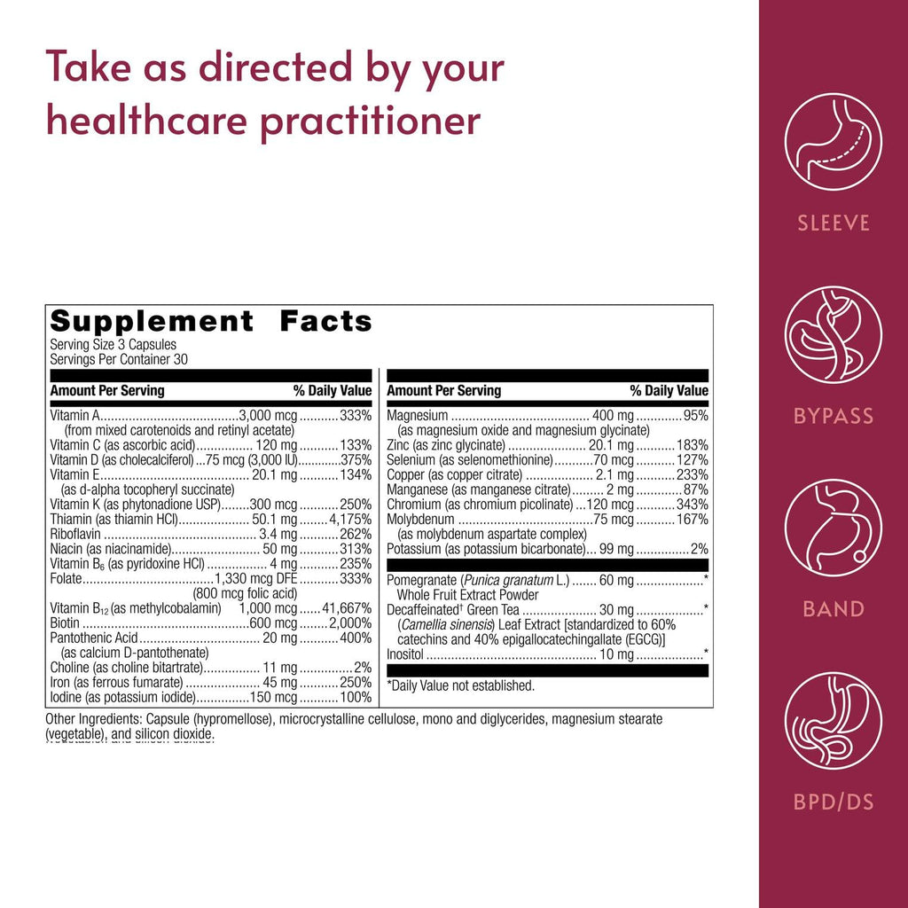 Bariatric Advantage Ultra Multivitamin with Iron - Ultra Multi with Iron - Capsule Format Multivitamin - Provides Full Complex of B Vitamins - with Vitamin C, Chromium & More - 90 Capsules