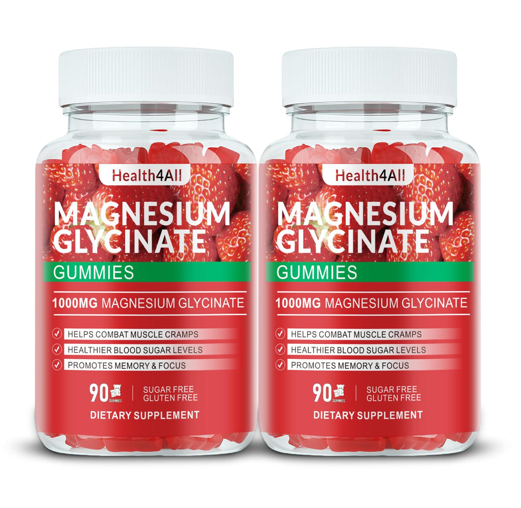 Magnesium Glycinate Gummies 1000mg, High Absorption Sugar Free Magnesium Potassium Supplement for Relaxation, Stress Relief, and Sleep Support for Adults & Kids - 180 Strawberry Gummies