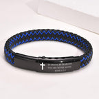 VNOX Christian Gifts For Men - Personalized Religious Gift For Men Inspirational Christian Faith Bible Verse Quote Mens Leather Cross Bracelet, Joshua 1.9