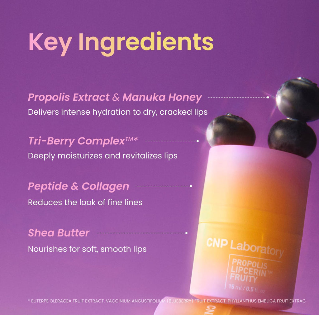 CNP Honey Lip Butter - Propolis Lipcerin™ 02 Berry, Hydrating Overnight Manuka Lip Balm & Mask, 12hr Long-Lasting Moisture, Stocking Stuffers, Gifts for Women, 0.5 fl.oz.