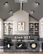 Adetu Recessed Lighting 6 inch, 360°+90° Adjustable Directional 6 inch 5CCT Gimbal Black Led Recessed Lighting, 2700K-5000K Dimmable Retrofit Eyeball Can Recessed Lights with Jbox, ET（Black-12 Pack）