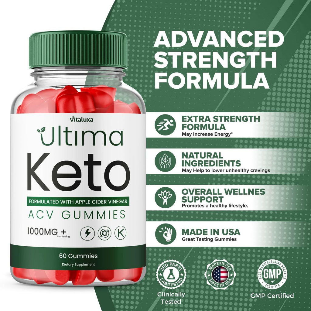 Ultima Keto ACV Gummies - Ultimate Keto Plus ACV Apple Cider Vinegar 525 MG Per Gummy, Ultimaketo+ACV Supplement All Natural Premium Ingredient Advanced Formula (60 Gummies)