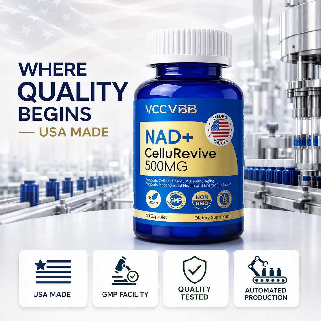 VCCVBB NAD+ Supplement 500mg - Nicotinamide Riboside for Cellular Energy & Mitochondrial Health, NAD Plus Boosting Support Healthy Aging, Stamina & Vitality for Women & Men - 60 Capsules