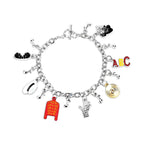 Music Inspired Charm Bracelet, Silver Chain with Red Jacket, Hat, Glove, BAD Charms, 7.29 Inch