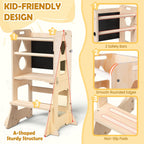 OMEW Toddler Standing Tower Anti-Tip Wooden Kitchen Step Stool，Nature