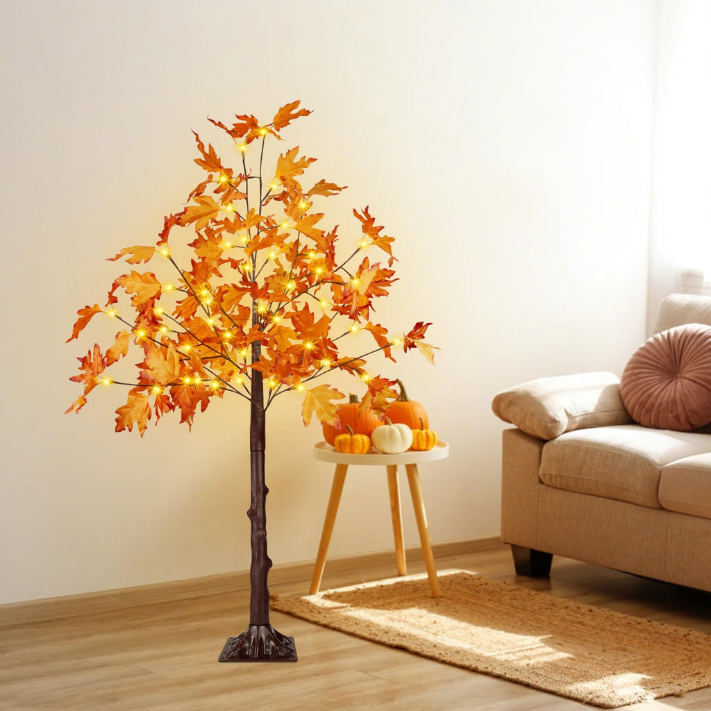 2 Pack 4FT Lighted Maple Tree 100 LED Artificial Fall Tree for Home Decor