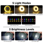 OGERY Camping String Lights, 4 in 1 Quick Storage 32.8FT Rechargeable Tent Lights String with 8 Lighting Modes, Hanging Waterproof Portable LED Lamp for Outdoor Patio Awning Garden Camping Essentials