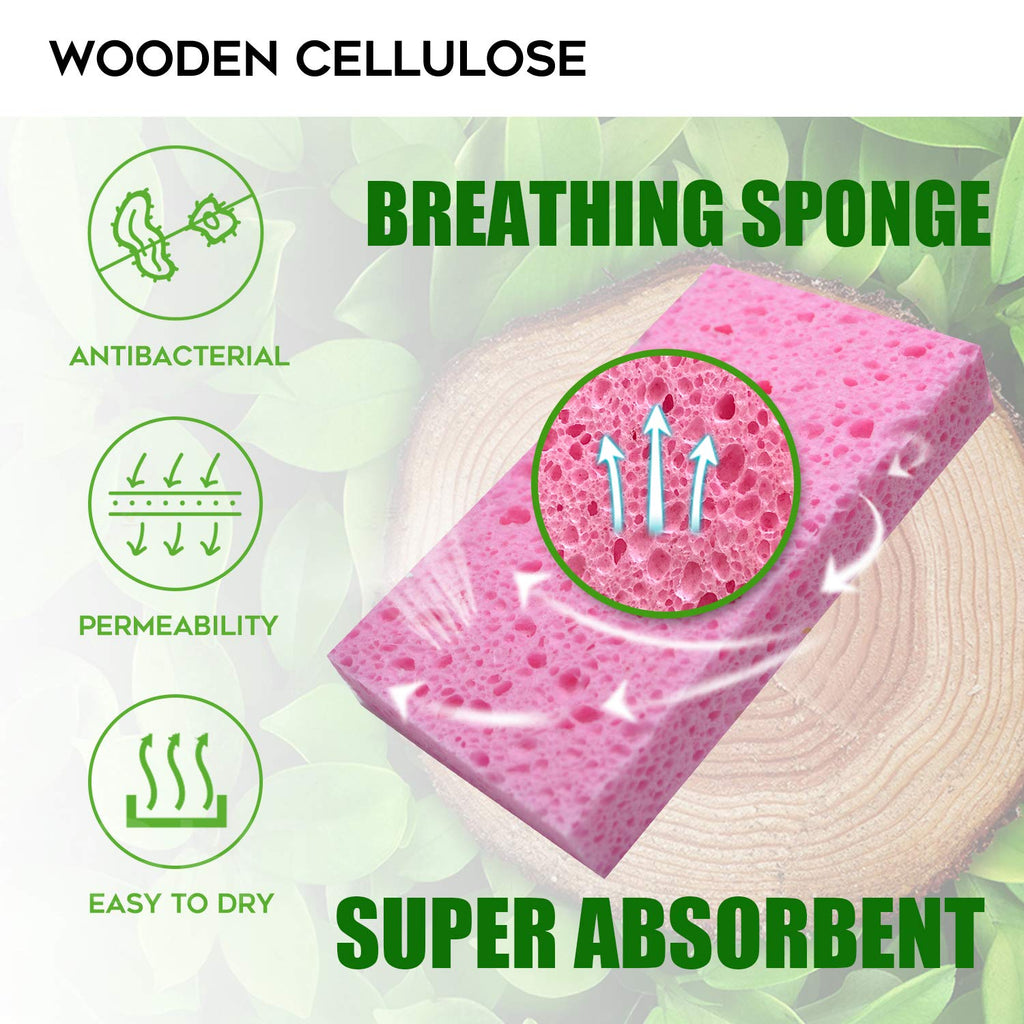 Compressed Cellulose Kitchen Sponges 24Pack,Non-Scratch Biodegradable Natural Sponge Scrub for Dishes Cleaning,Funny Colorful DIY Sponge for Kids